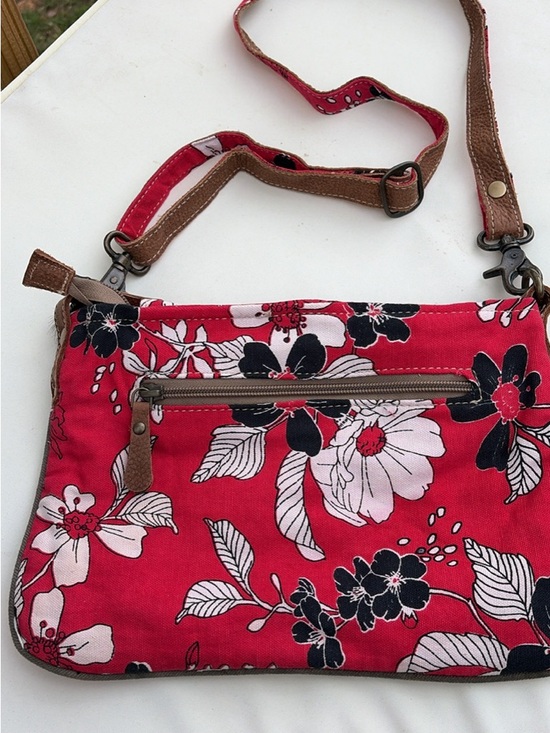Myra Bag Red Floral Crossbody with Fur Accent - Picture 2 of 7